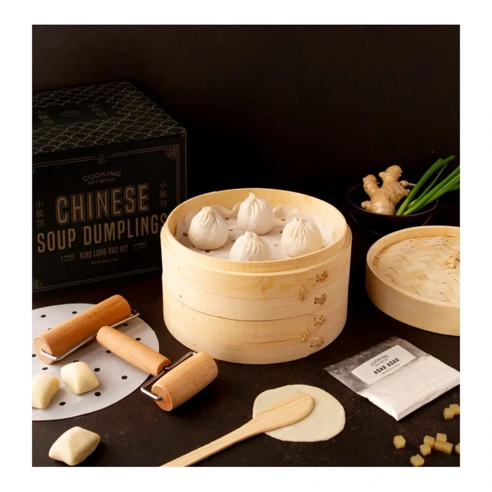 Bamboo Steamer Basket Soup Dumpling Kit Dough Roller, Spoon, Liners & More